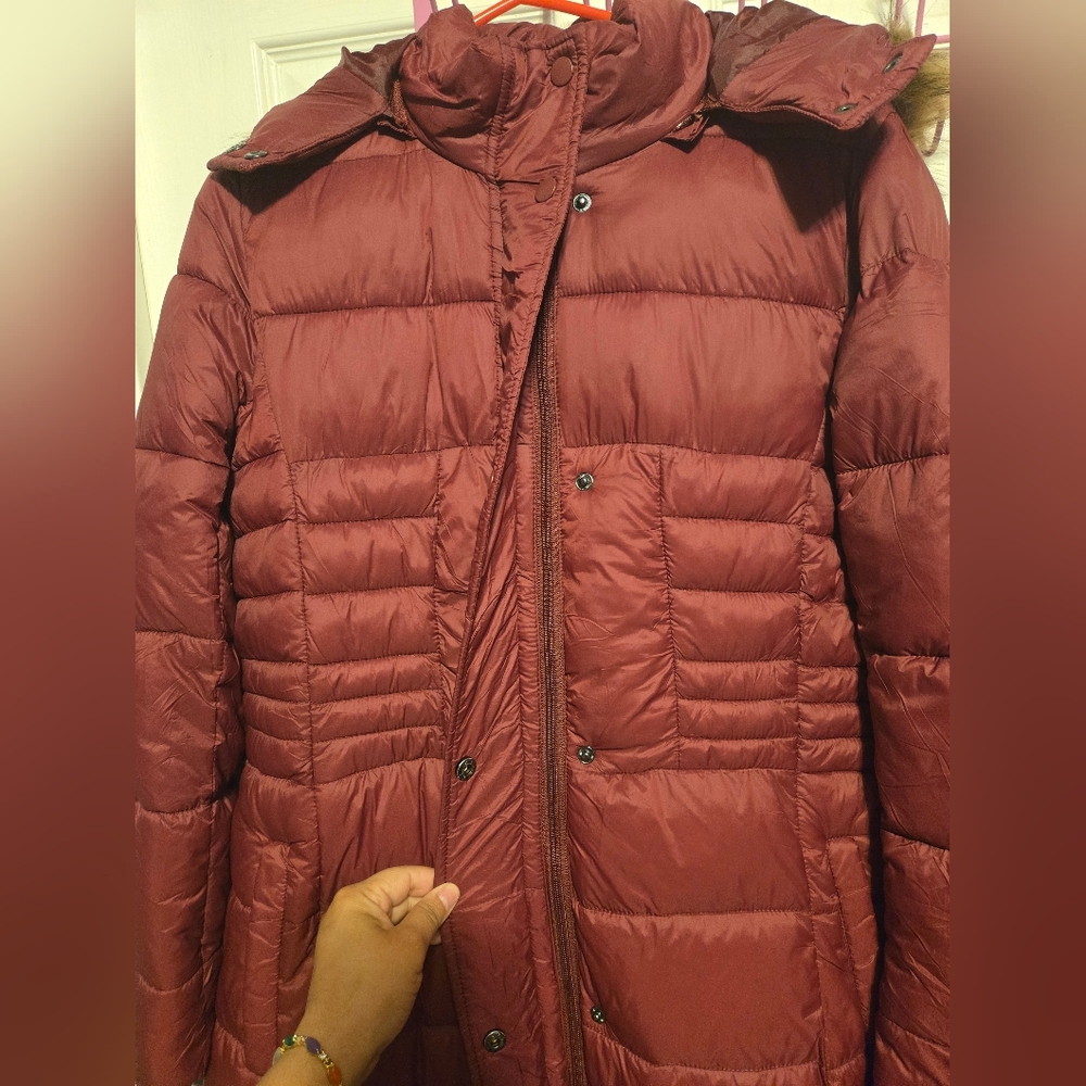 NWT Haute Edition Women's Long Padded Puffer Jacket with Faux Fur Lined Hood - Picture 13 of 16